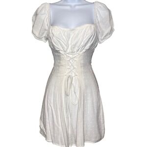 Princess Polly White Swiss Dot Puff‎ Sleeve Corset Dress Size 4 Fairy Coquette